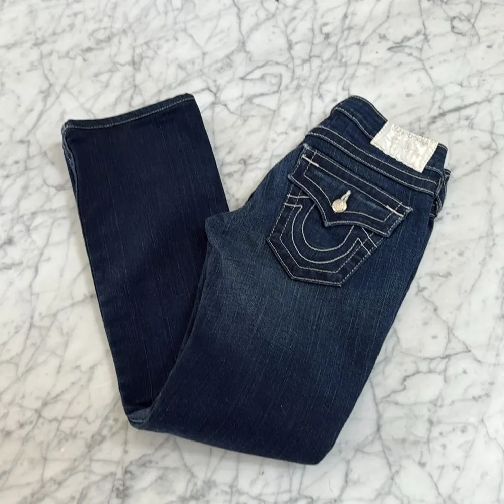 NWOT True Religion Becky Womens Size 24 Bling Blue Denim Jeans Button Pocket